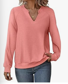 Women's Pink V-Neck Long Sleeve Sweatshirt