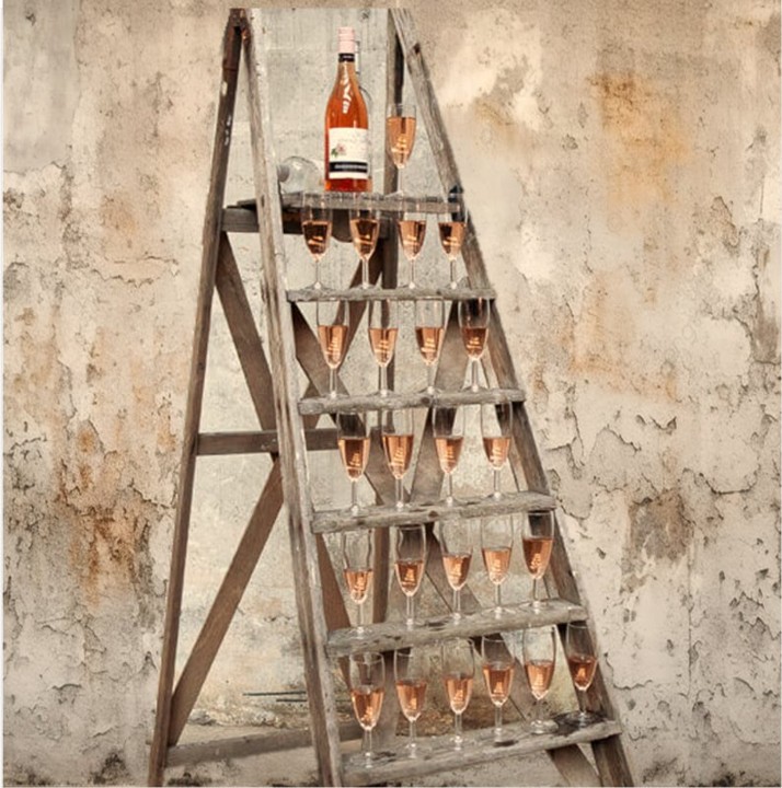 Vintage schilderstrap Champagneladder 