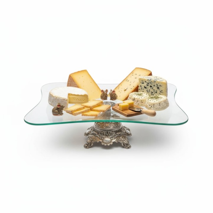 Glazen schaal op zilveren voet