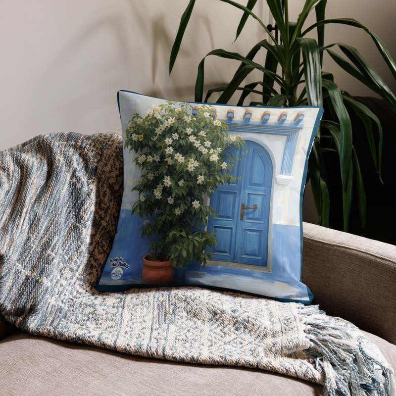 Housse de Coussin décoratif porte bleue