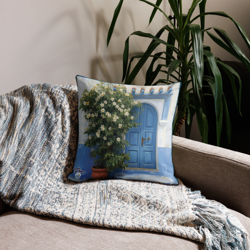 Housse de Coussin décoratif porte bleue