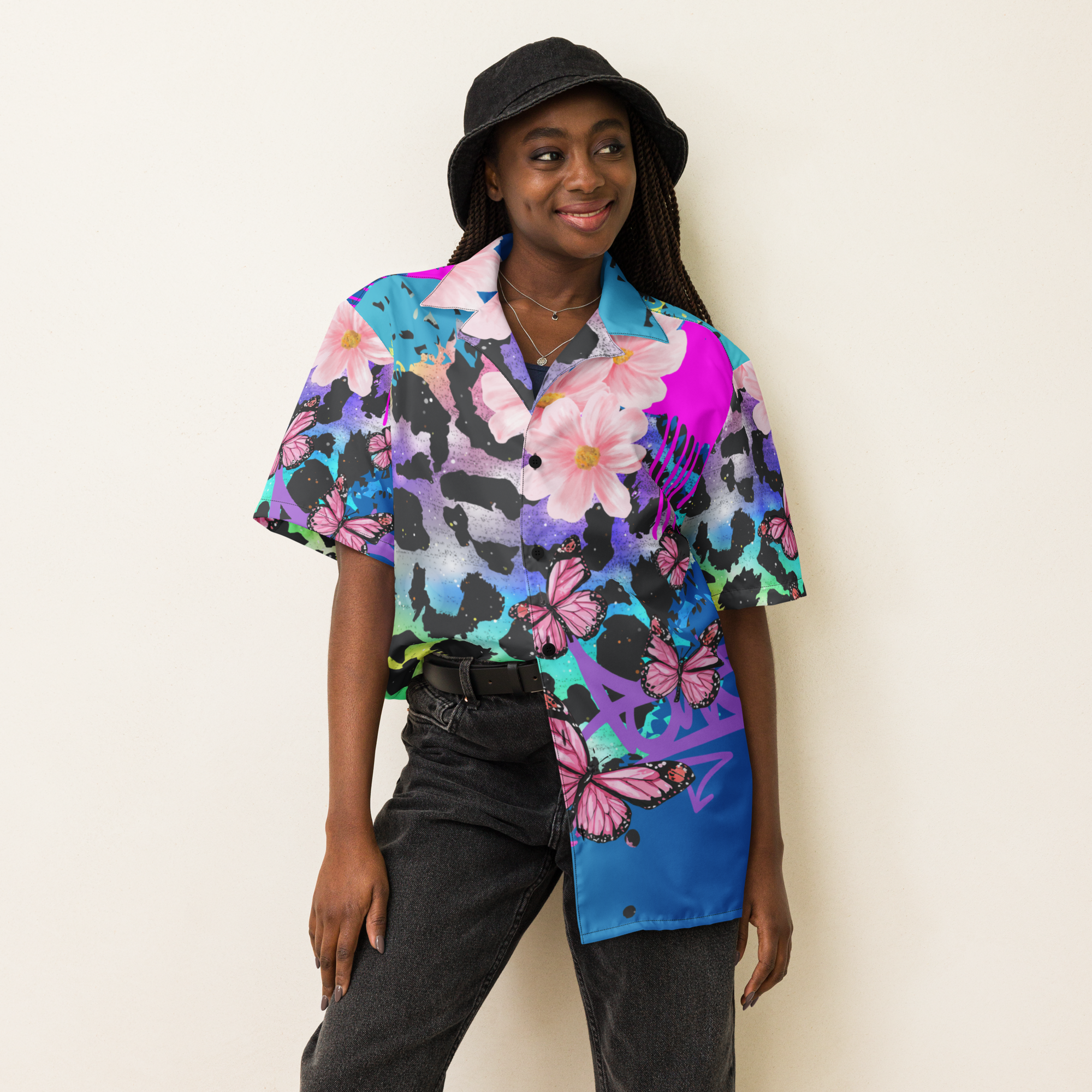 Chemise Unisex Oversize Blue Graffiti