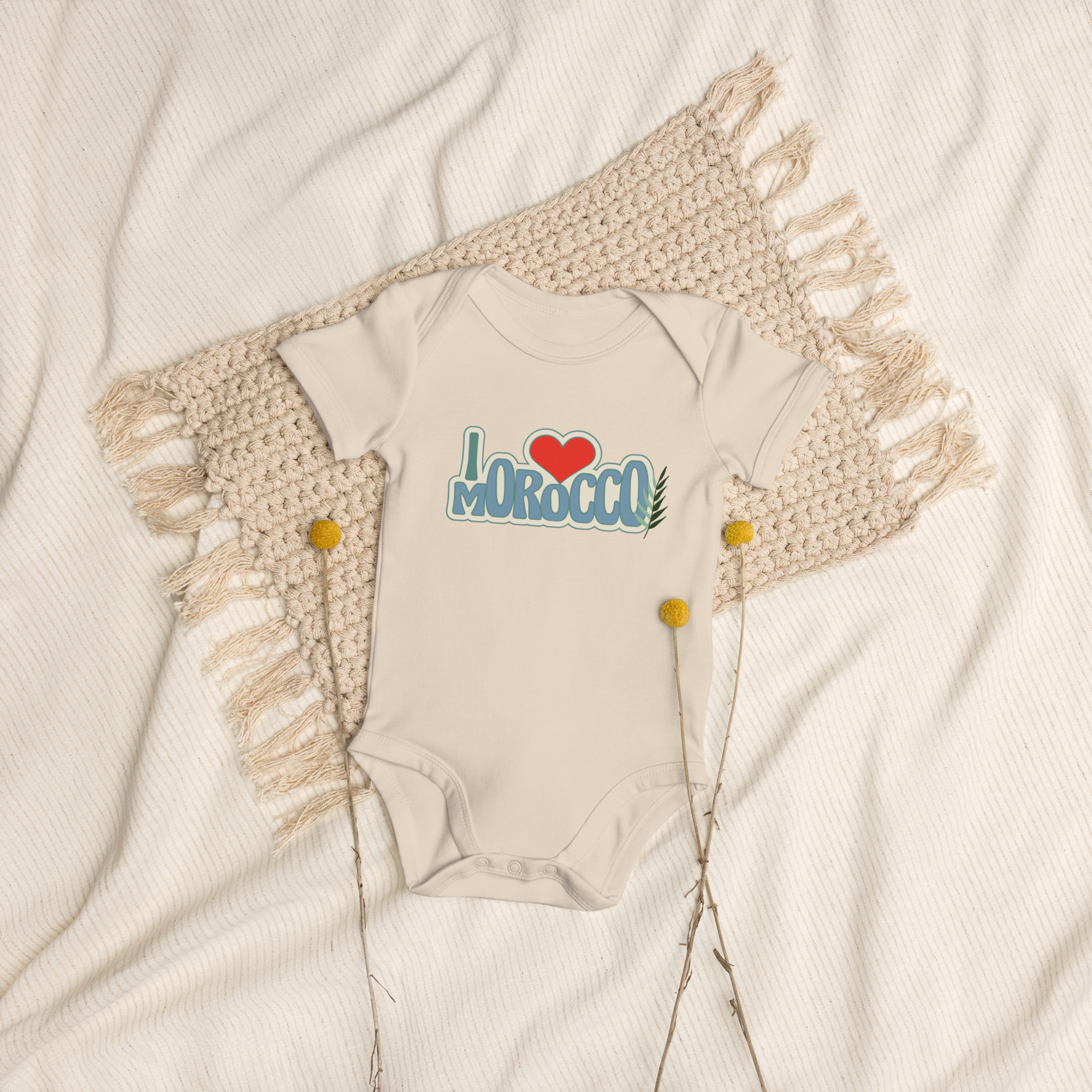 Organic cotton baby bodysuit i love morocco 