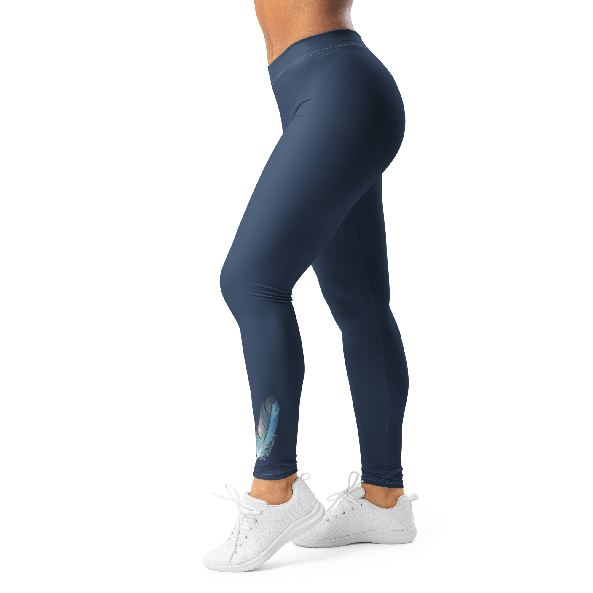 Legging de sport bleu à motif plume
