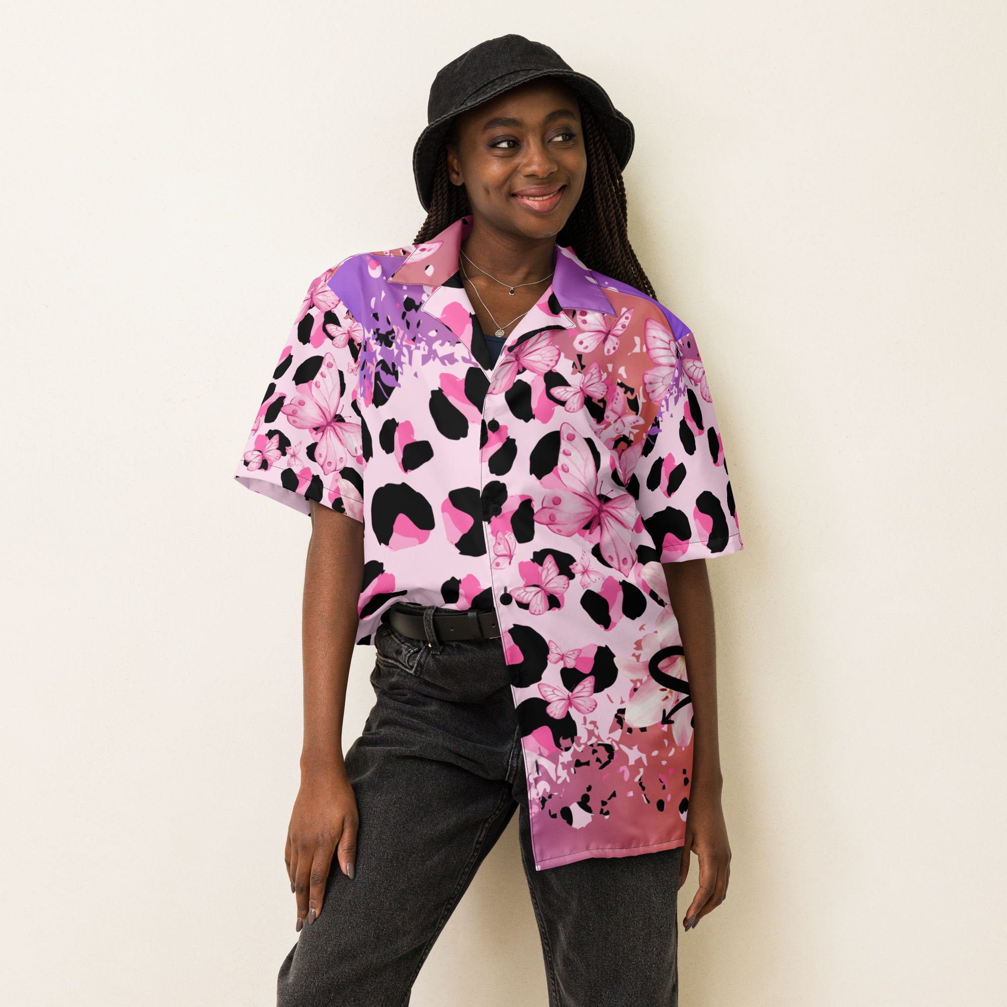 Chemise Unisex Oversize Pink Butterfly