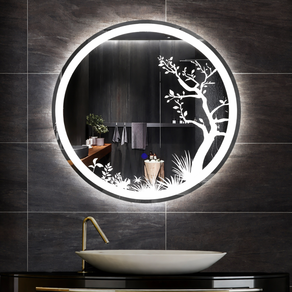 Sparkynoor Round Frame Wall with Touch Sensor & Light for Wall Dcor ,Size: 22''x 2'' Bathroom Mirror  (Round Finish : Polished)