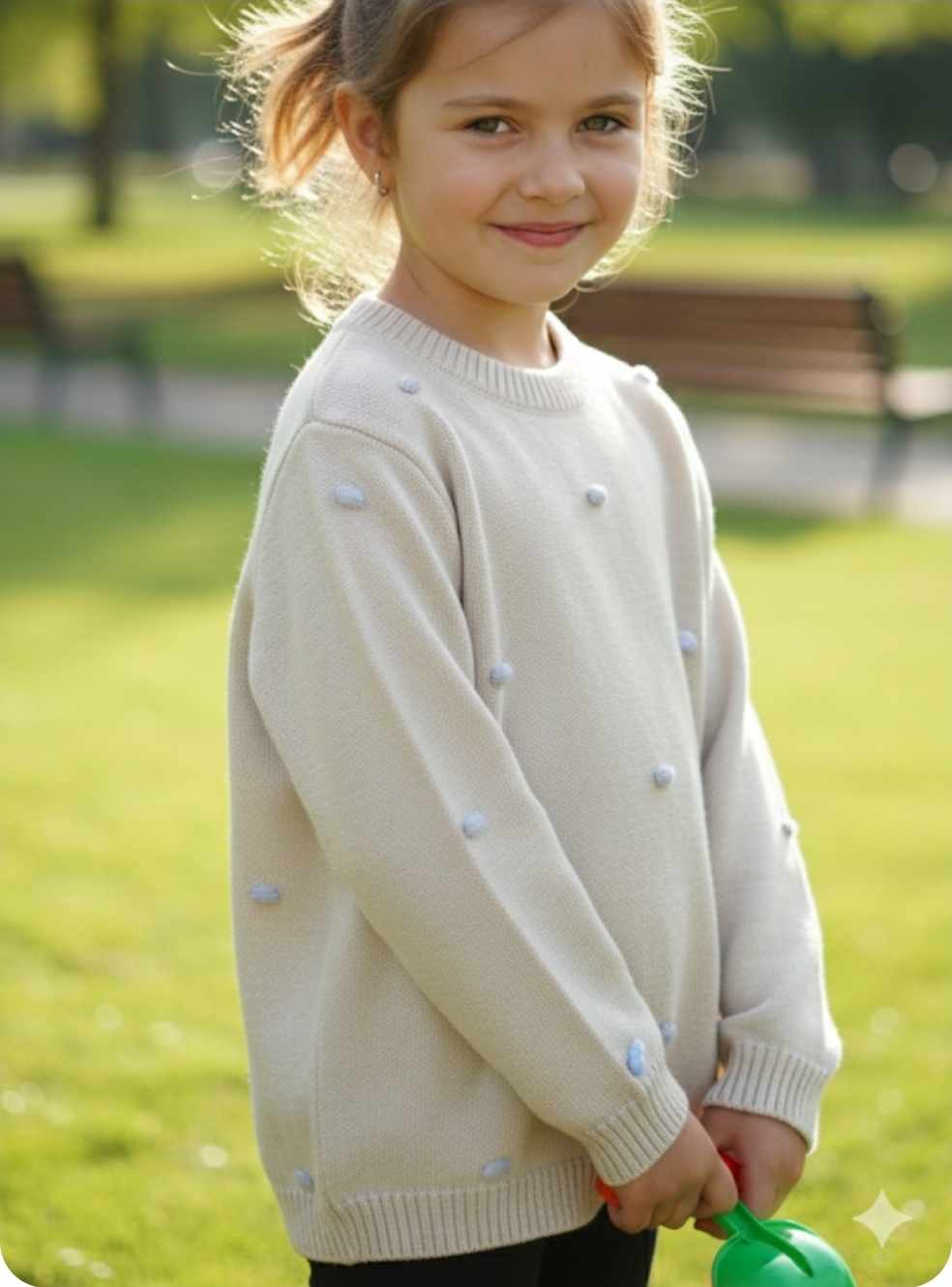 Suéter Infantil Bege com Pompons
