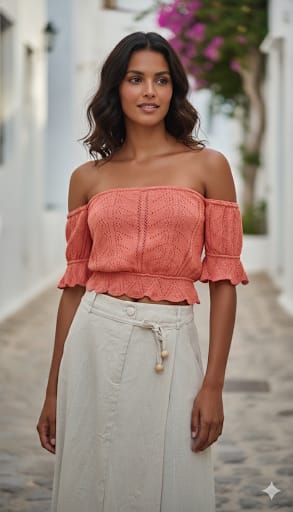 Cropped ciganinha em tricot