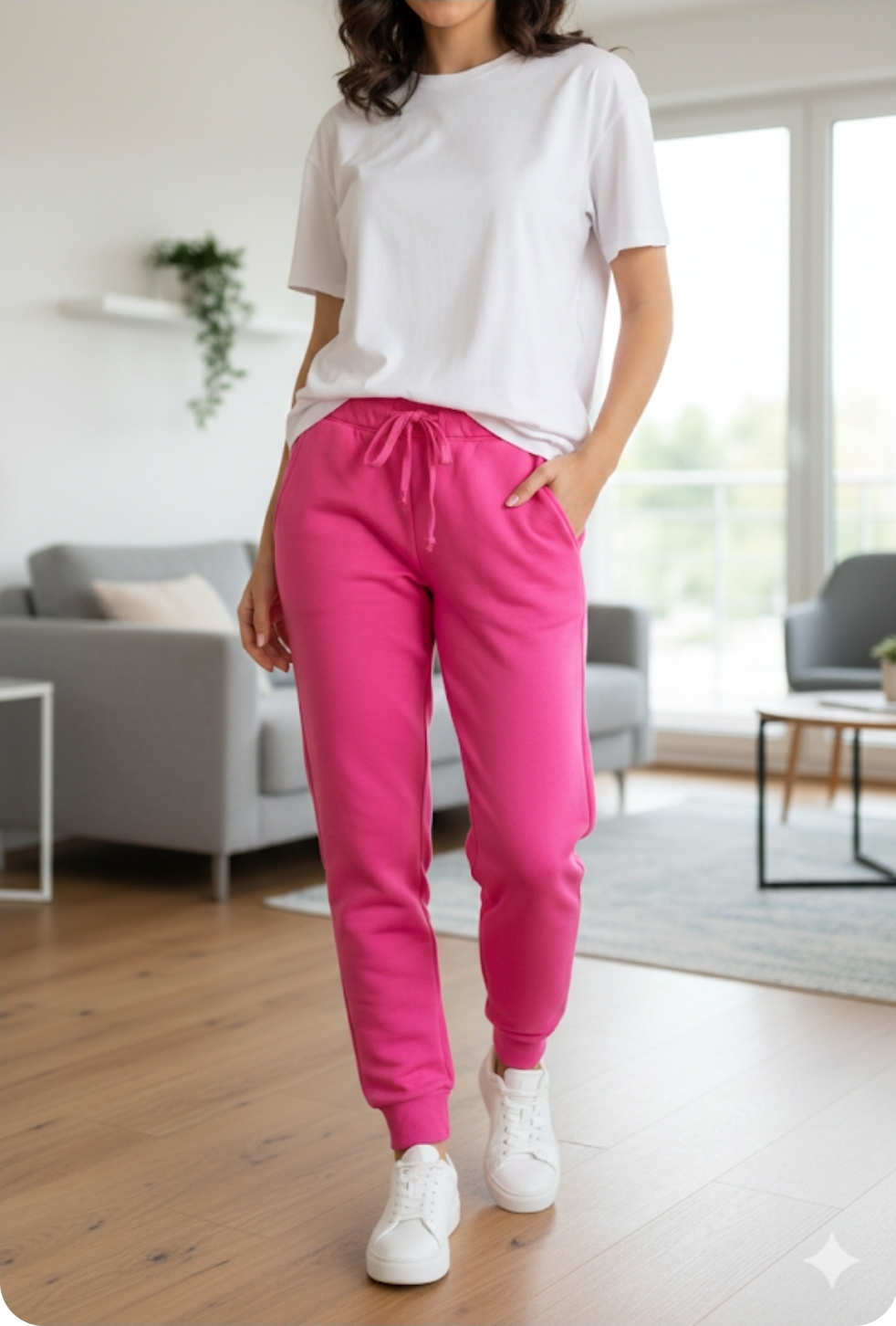 Calça em moletom felpada com punho 