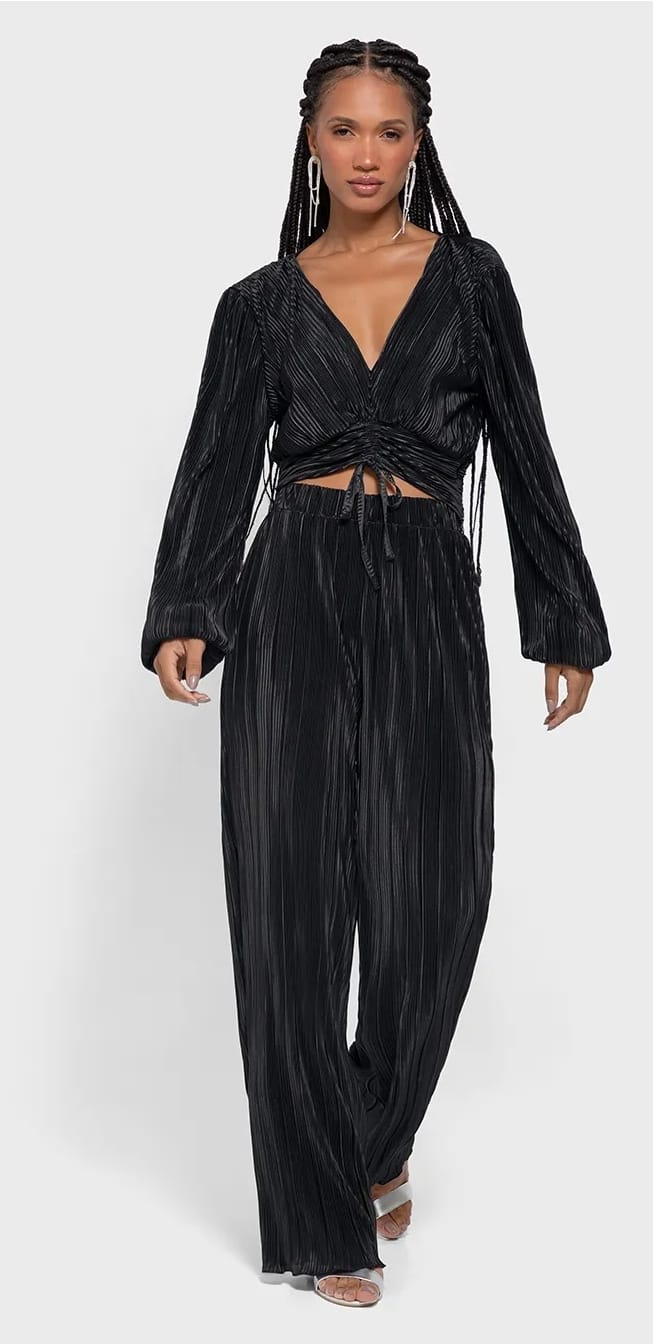 Calça Reta  Plissada