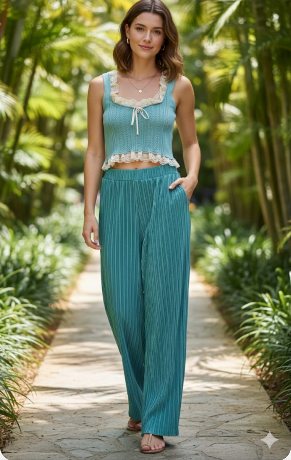 Calça Reta  Plissada