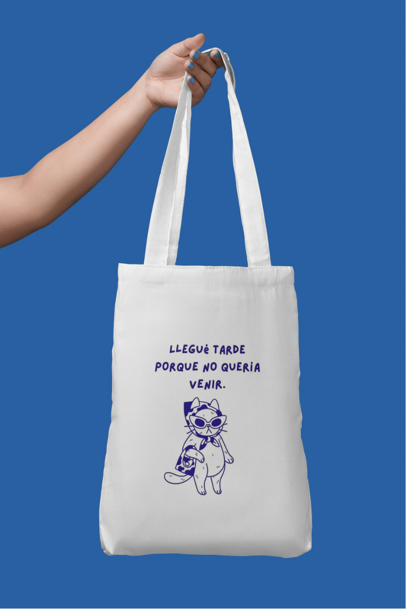 Bolsa de tela con gato y frase