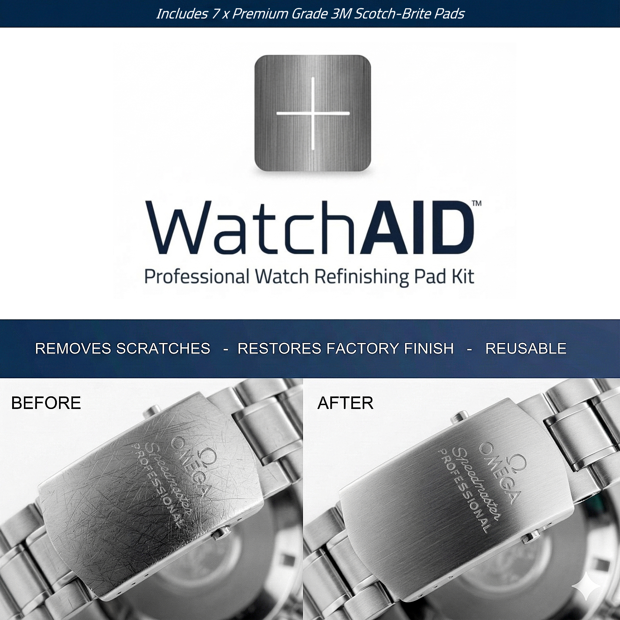WatchAID Professional Refinishing Kit Premium Grade 3M® Pads Watch Scratch Removal Satin Brushed Finish