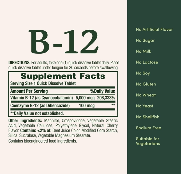 Vitamina B-12 Nature’s Bounty 5000 mcg 40 tabletas