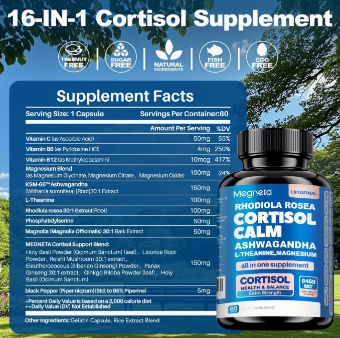 Suplemento Regulador de Cortisol 60 cápsulas de 9459 mg