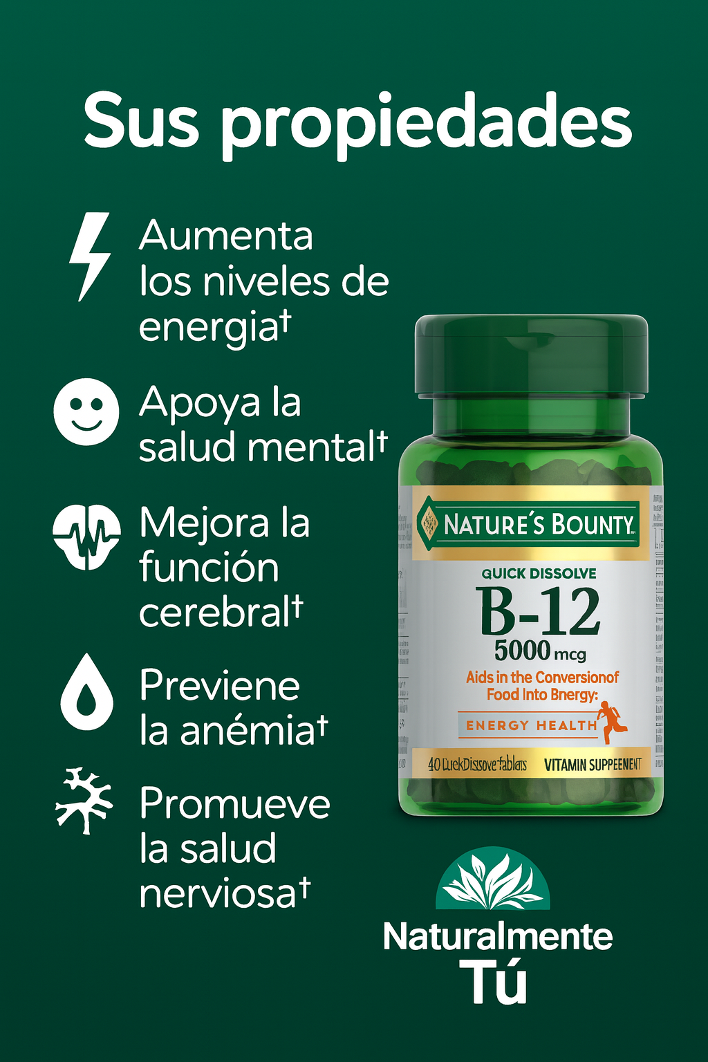 Vitamina B-12 Nature’s Bounty 5000 mcg 40 tabletas