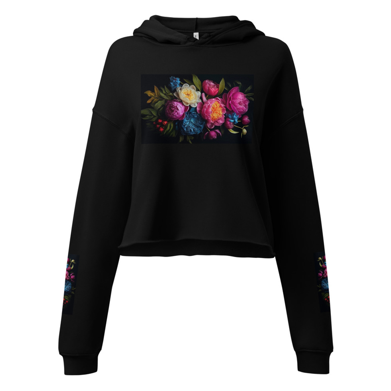 Ghrissi - Schwarzer Cropped Hoodie mit Blumenmotiv