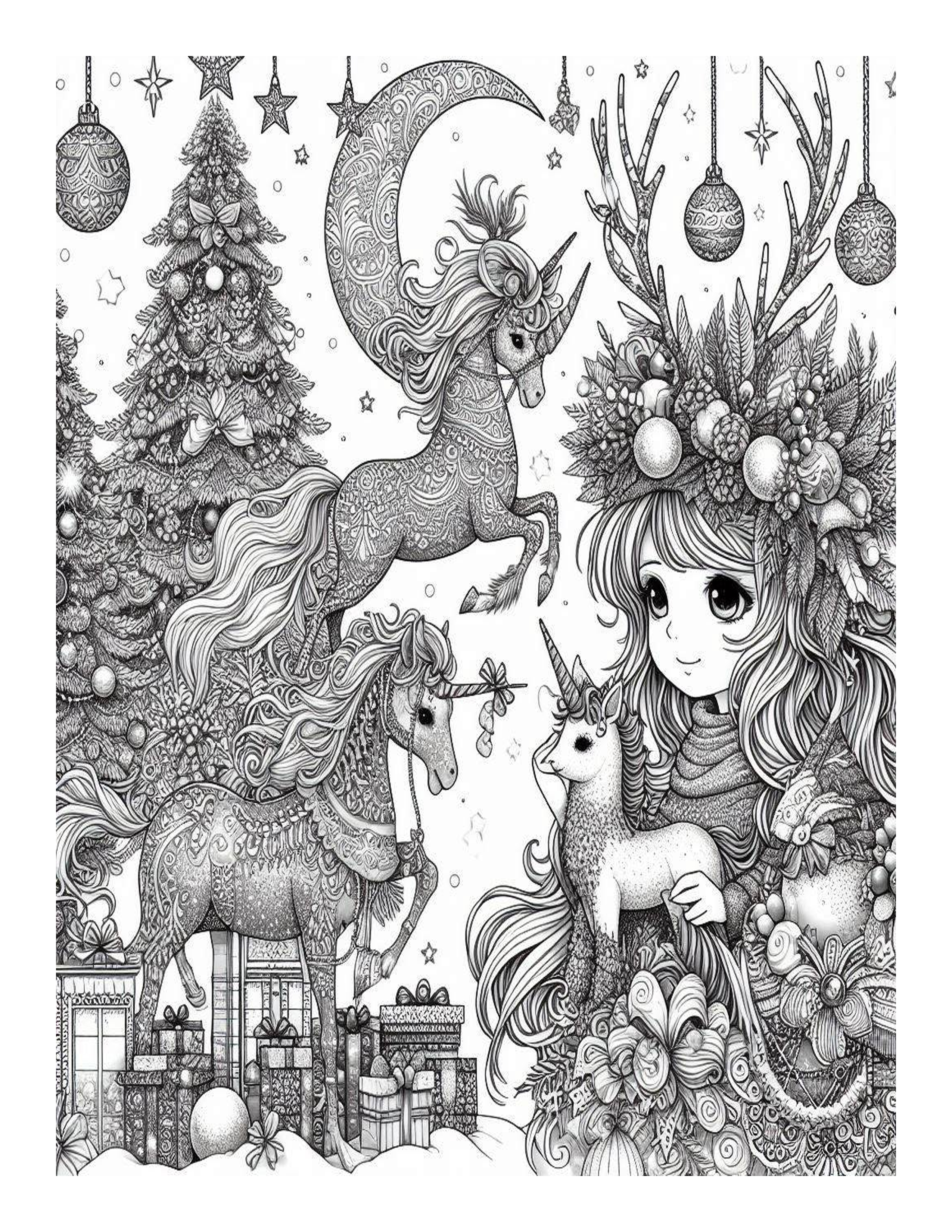 Magical Christmas Grayscale Coloring Pages