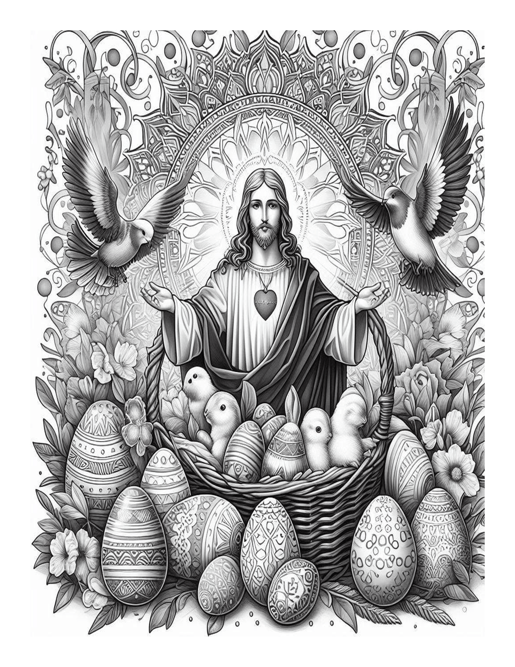 Grayscale Beautiful Easter Designs Coloring Pages 