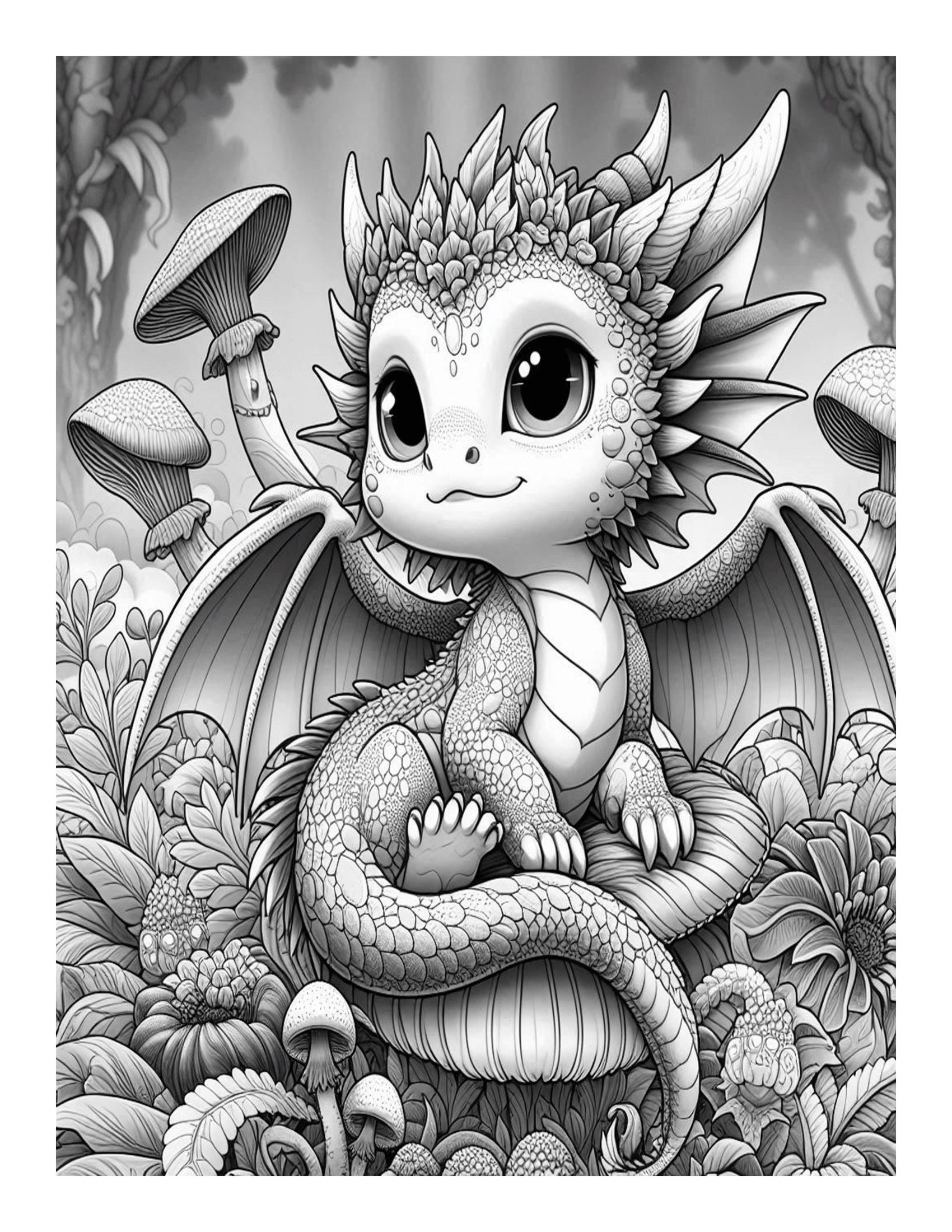 Grayscale Baby Dragons Coloring Pages 