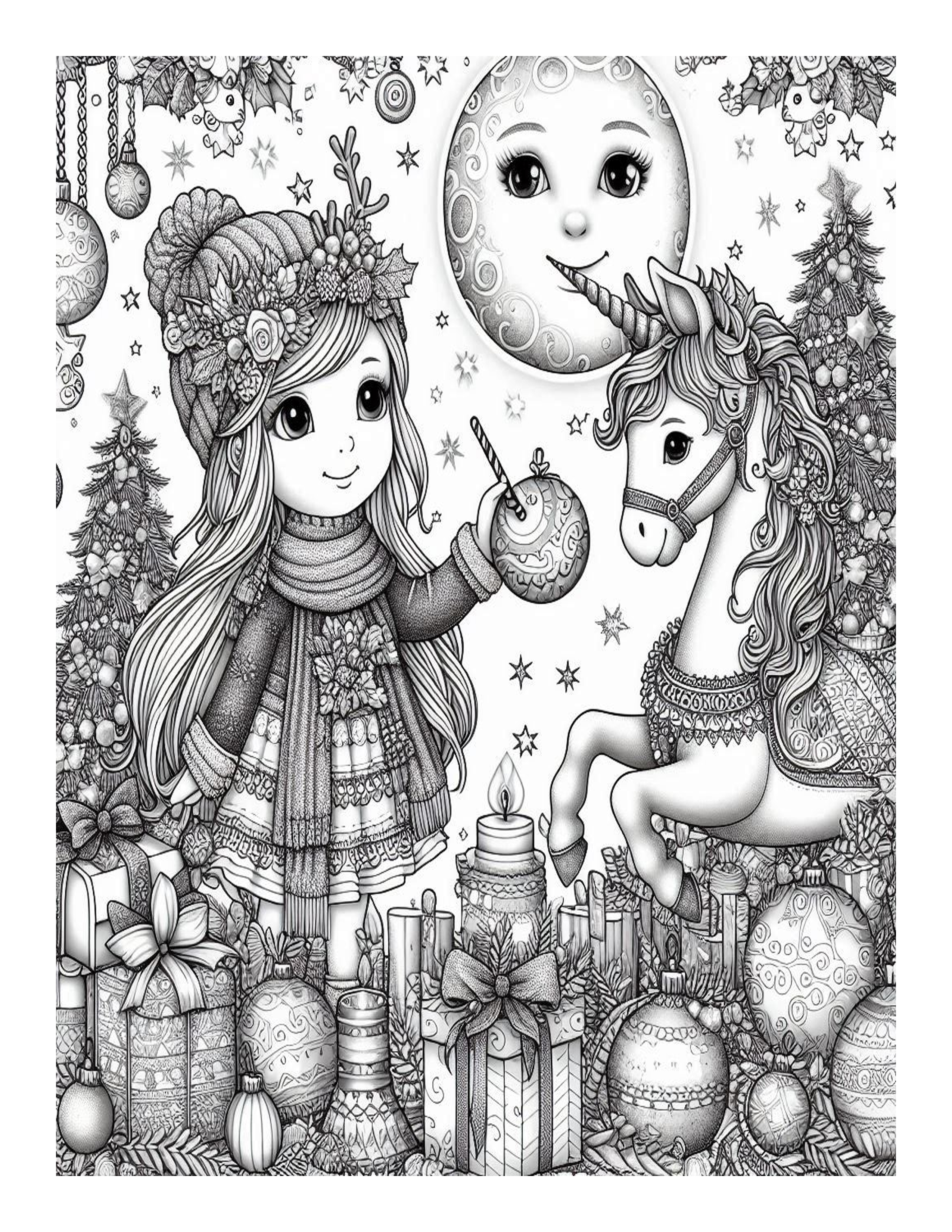 Magical Christmas Grayscale Coloring Pages 