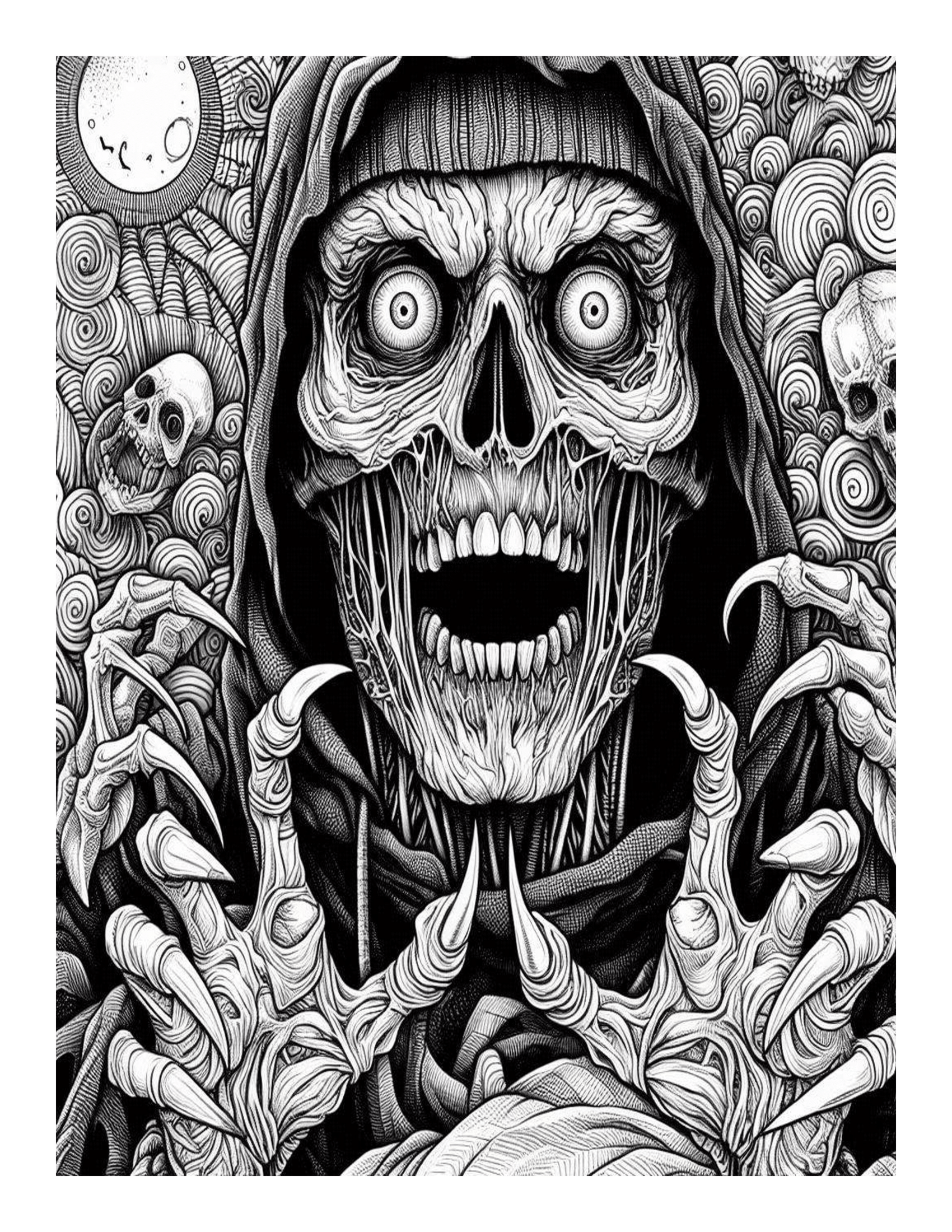 Grayscale Freak of Horror Coloring Pages 