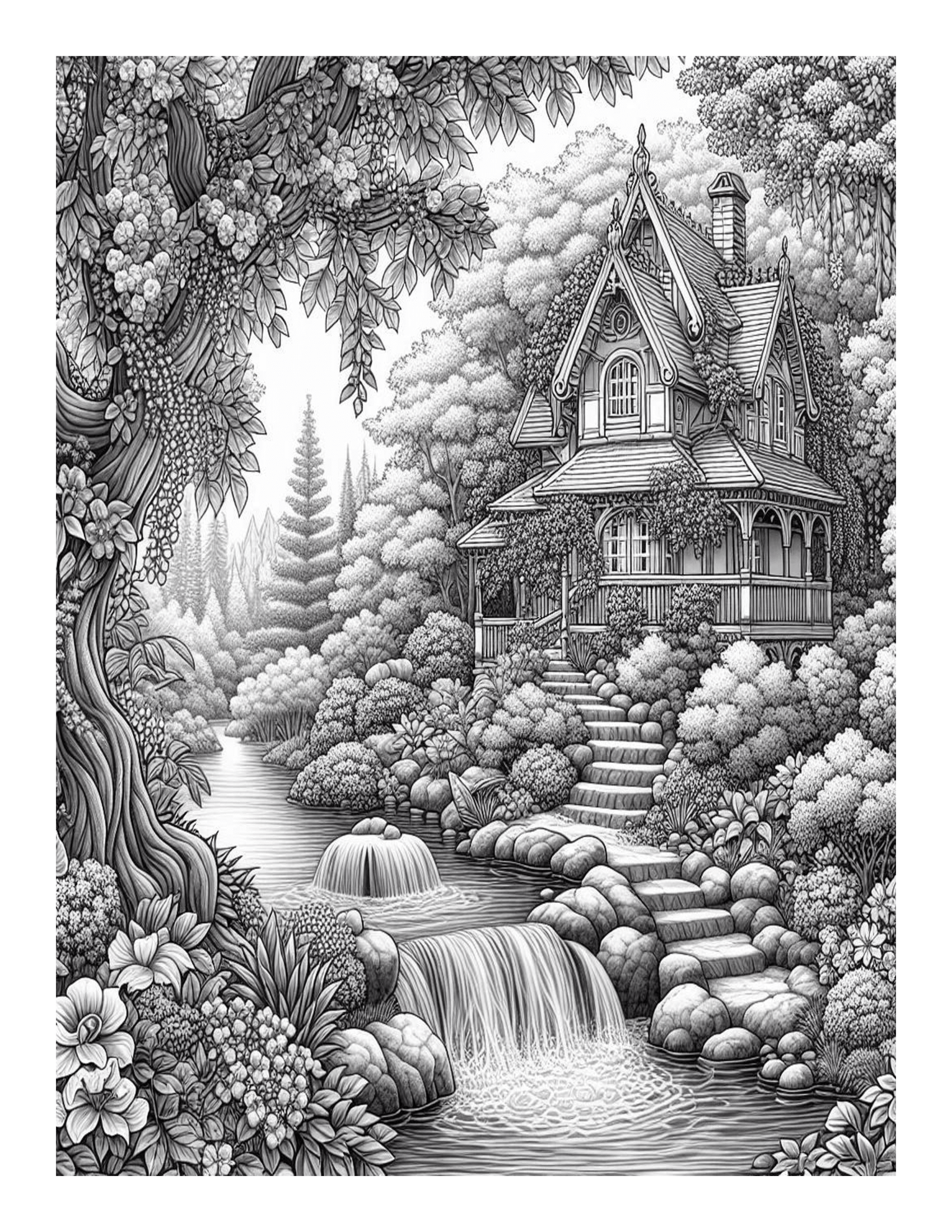 Grayscale Beautiful Gardens Coloring Pages