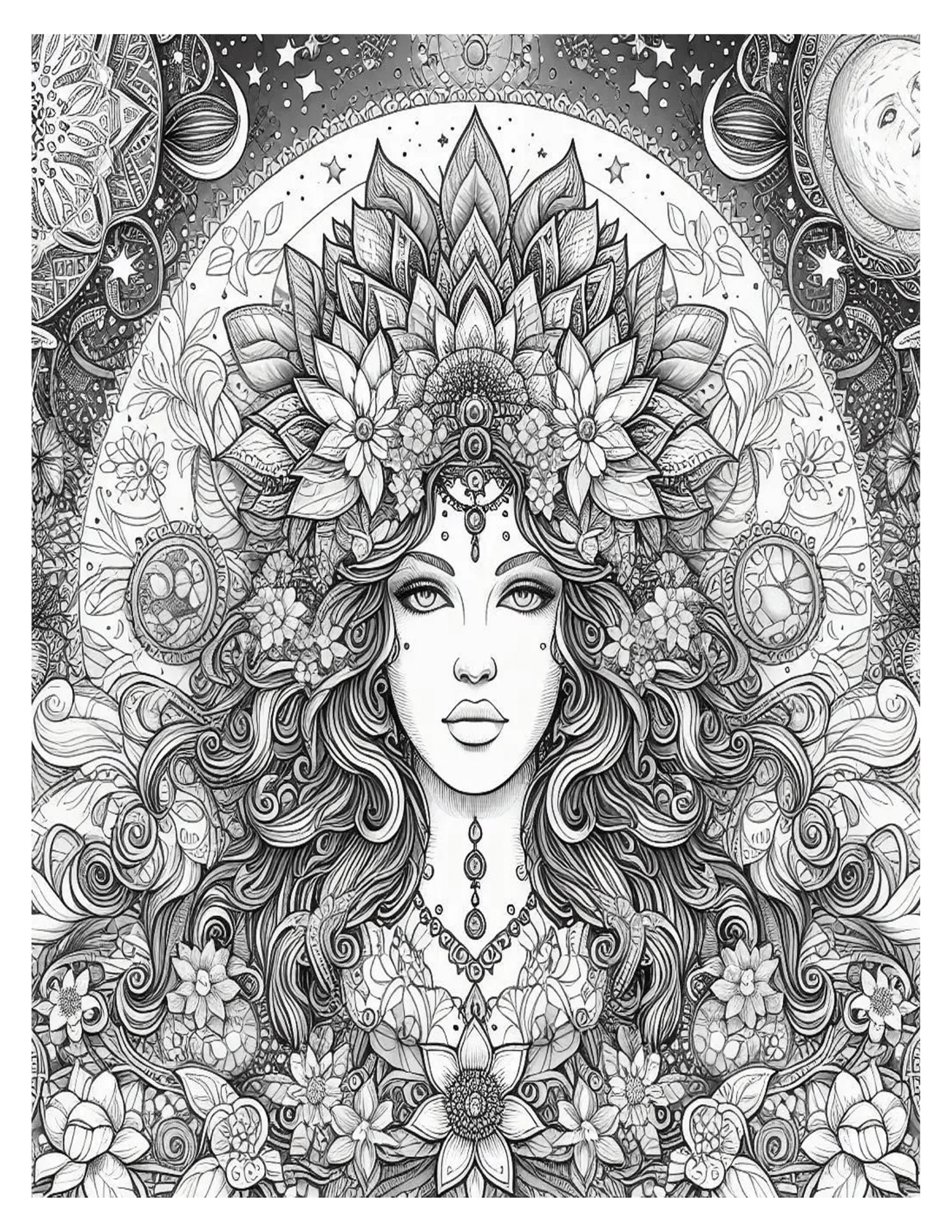 Grayscale Goddess Mythology Coloring Pages 