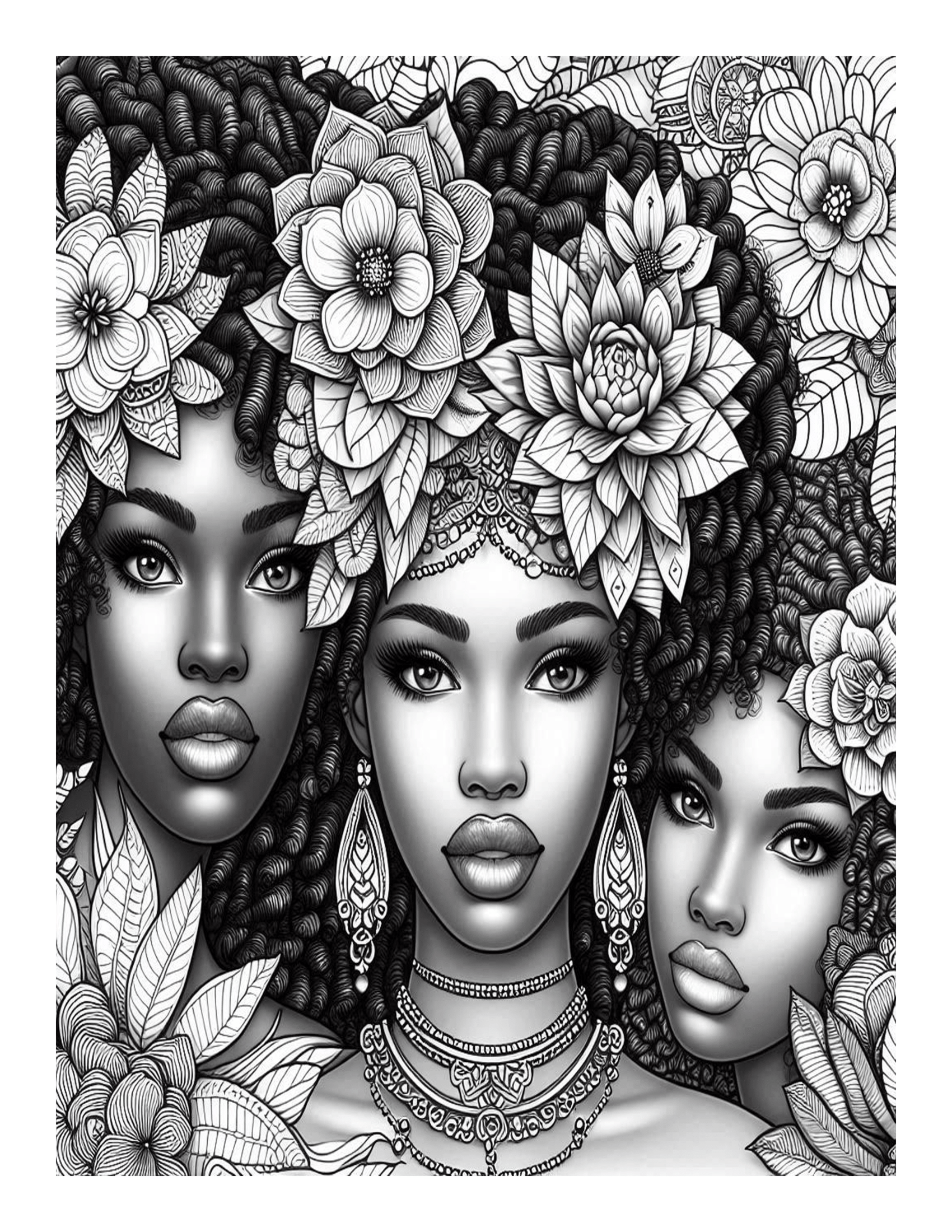 Grayscale Beautiful Black Women Coloring Pages