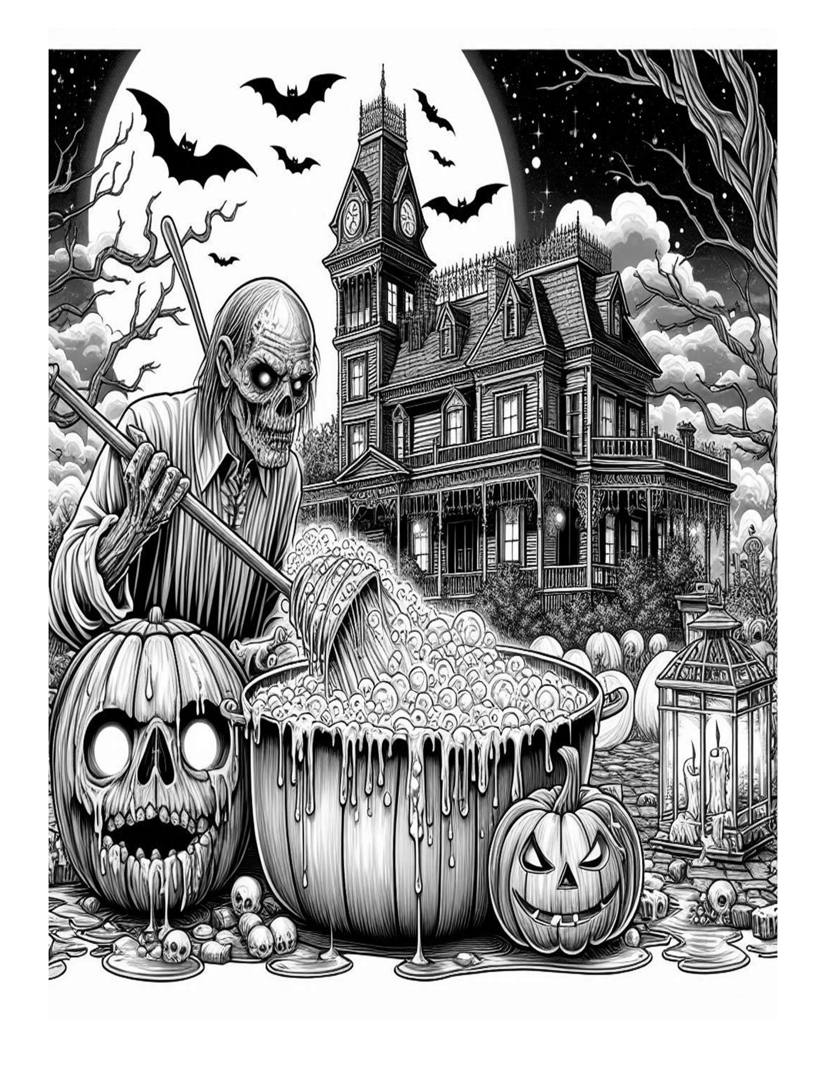 Grayscale Chilling Horror Features 25 Printable Coloring Pages for Adults 