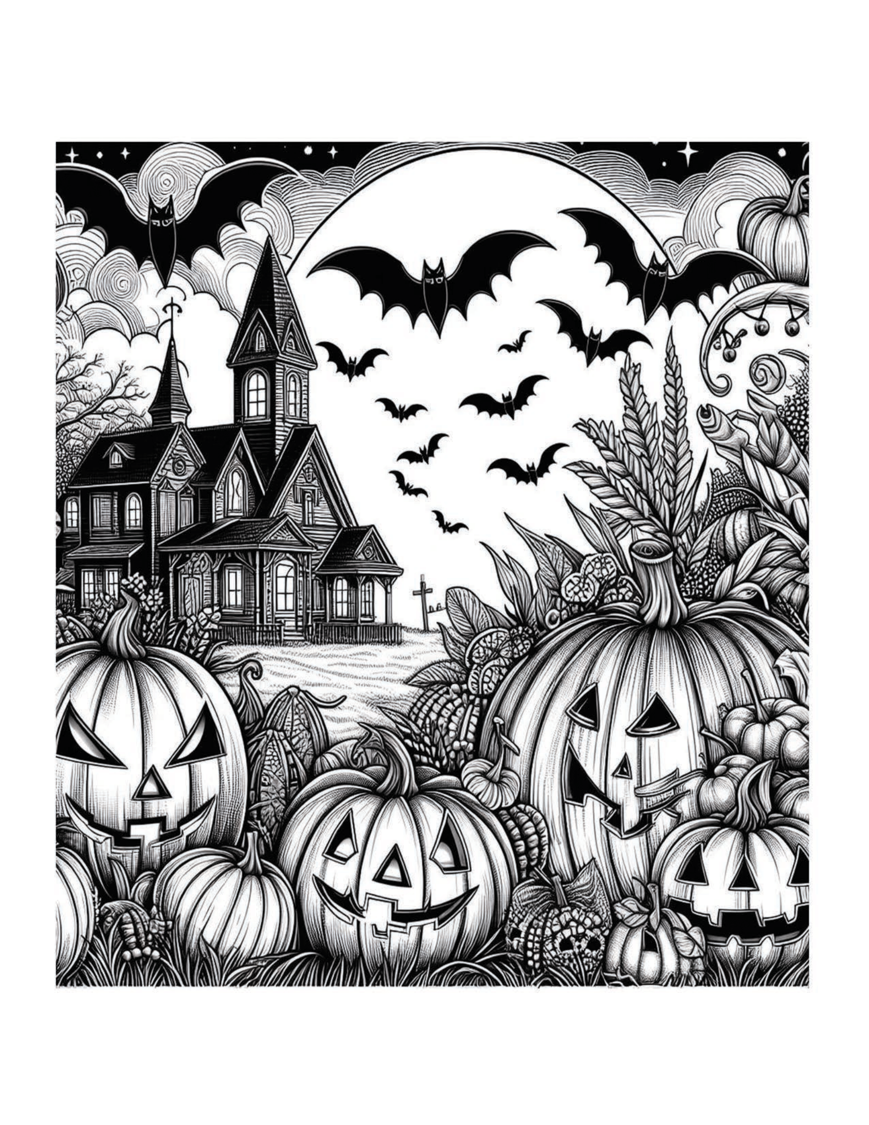 Grayscale Halloween Pumpkin Coloring Pages 