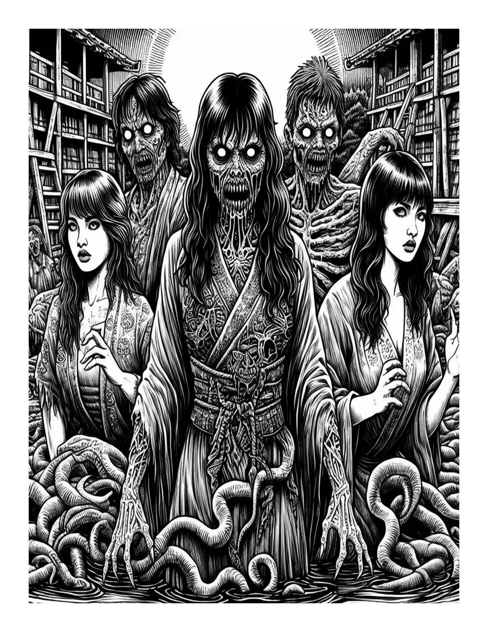 Grayscale Horror Children of the Damn Coloring Pages 