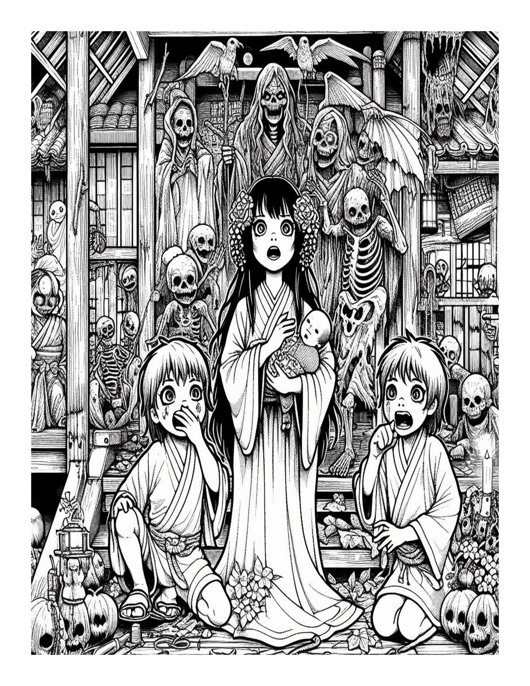 Grayscale Horror Children of the Damn Coloring Pages