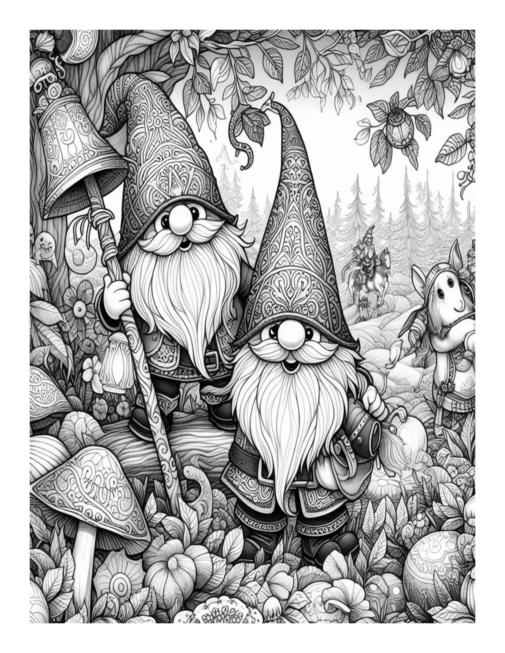 Grayscale Whimsical World of Gnomes 