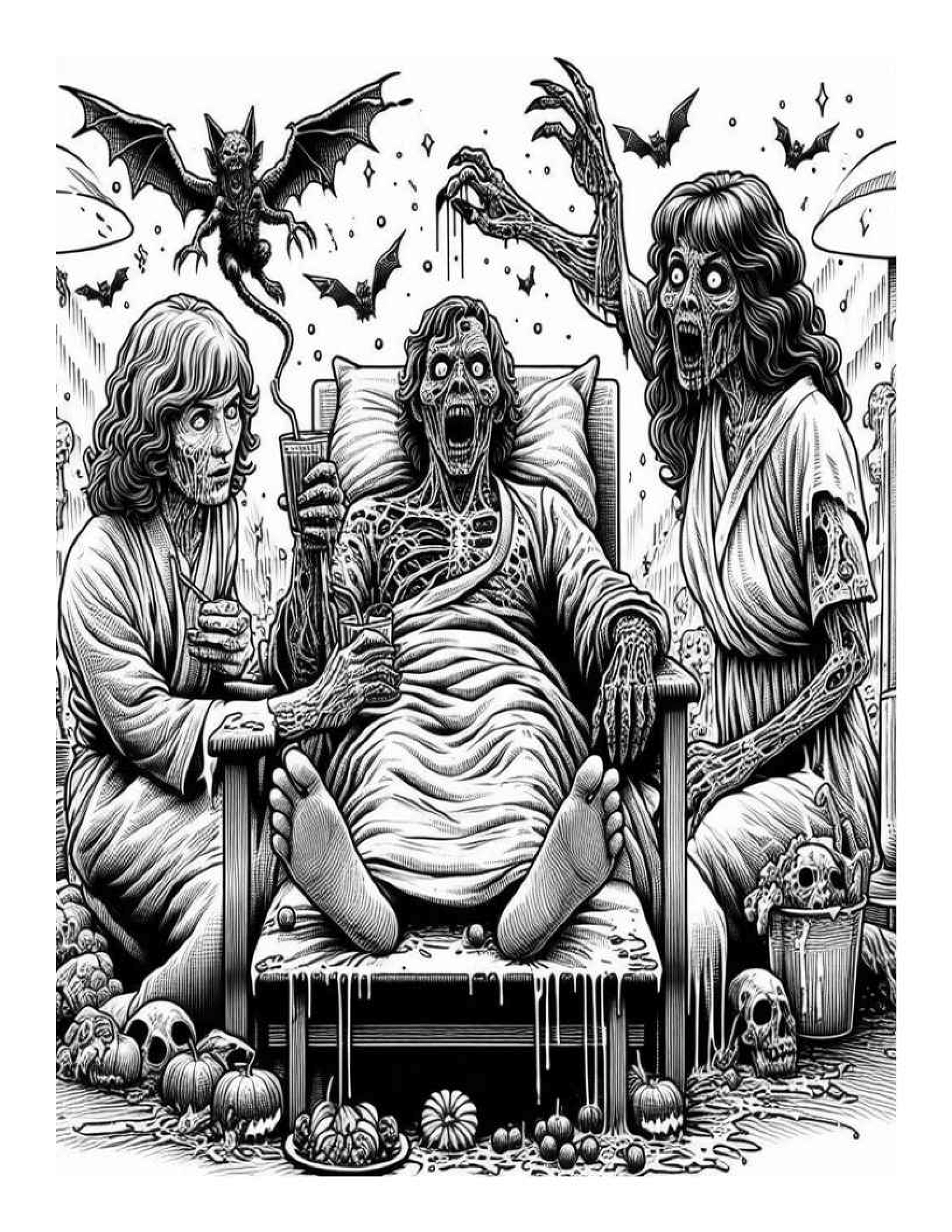 Grayscale Horror Night Coloring Pages 