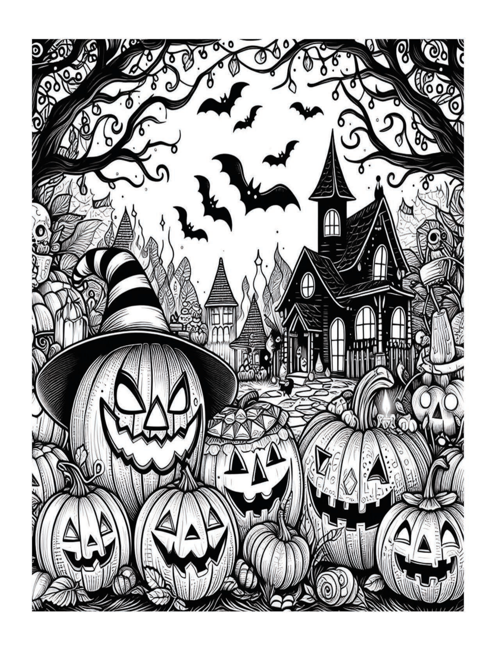 Grayscale Halloween Pumpkin Coloring Pages 