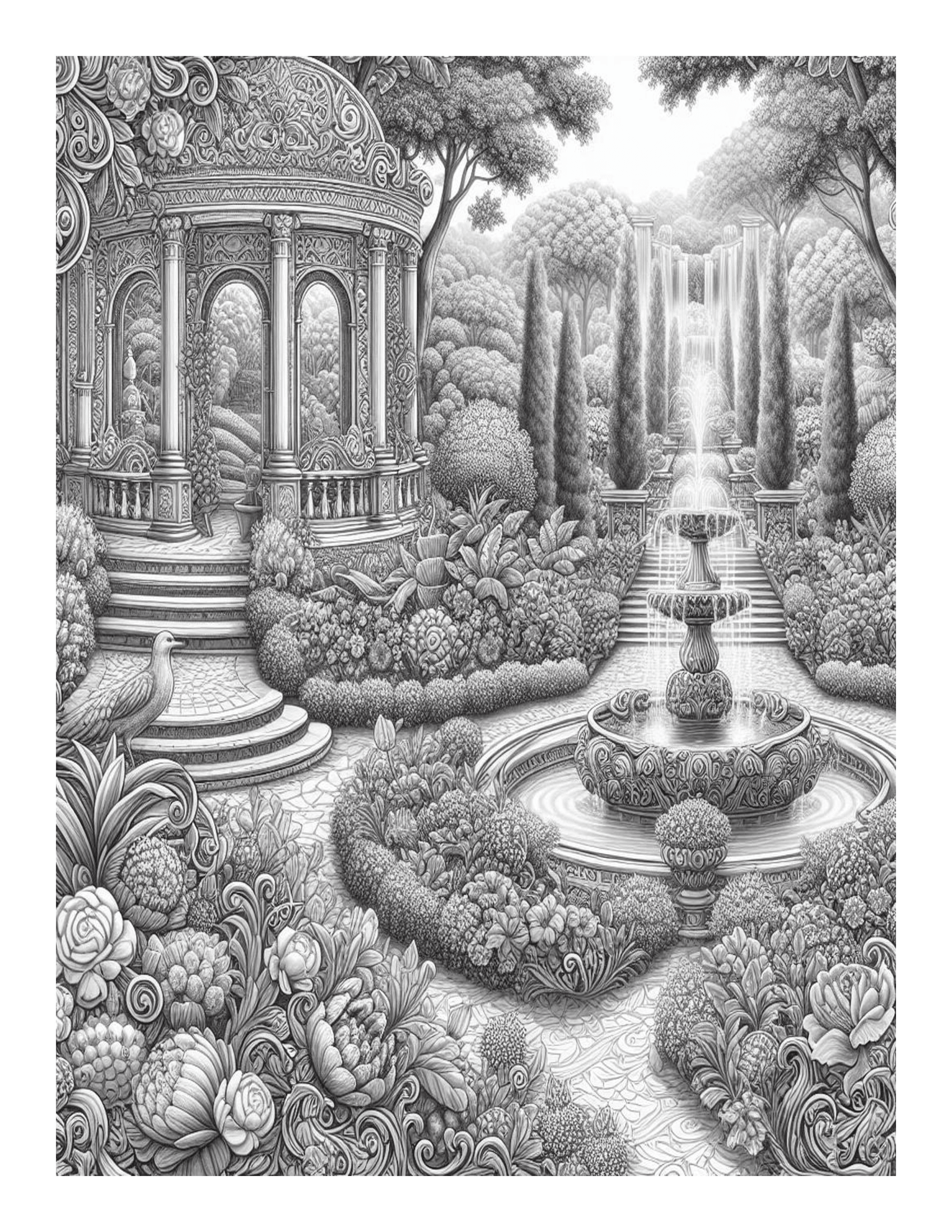 Grayscale Gorgeous Gardens Features 25 Printable Coloring Pages 