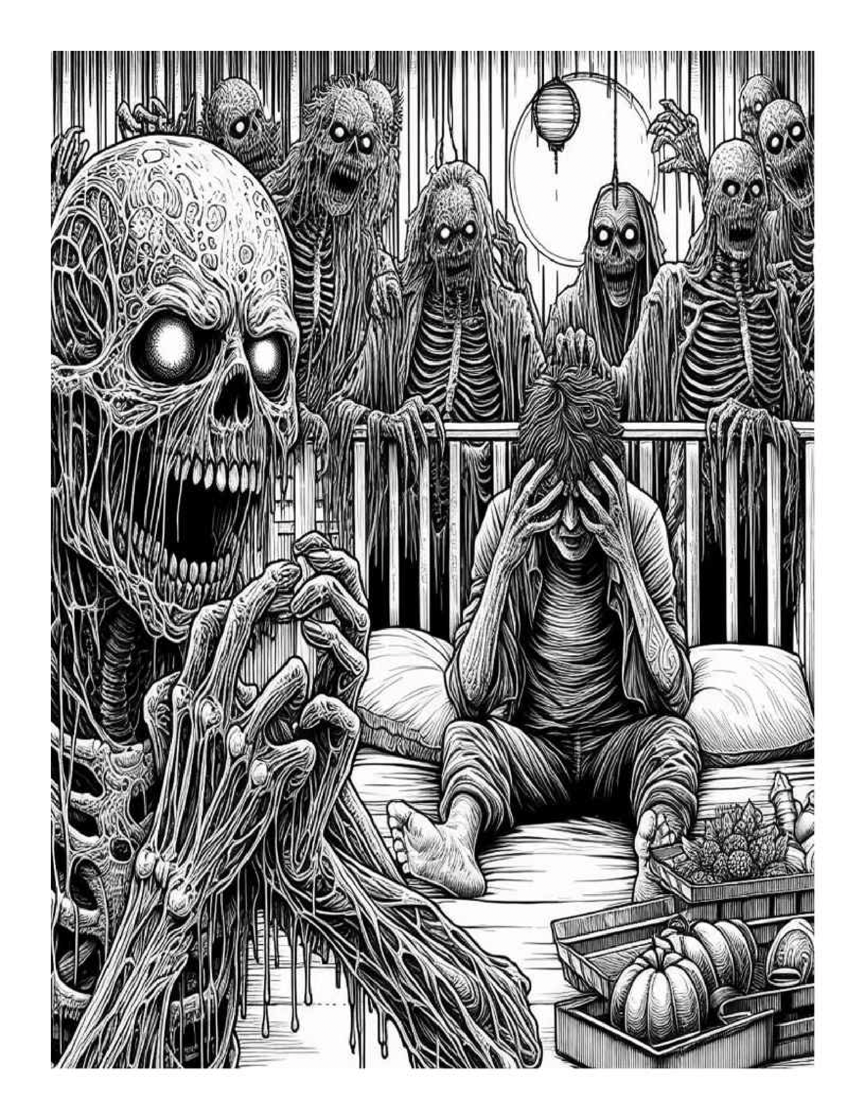 Grayscale Horror Night Coloring Pages 