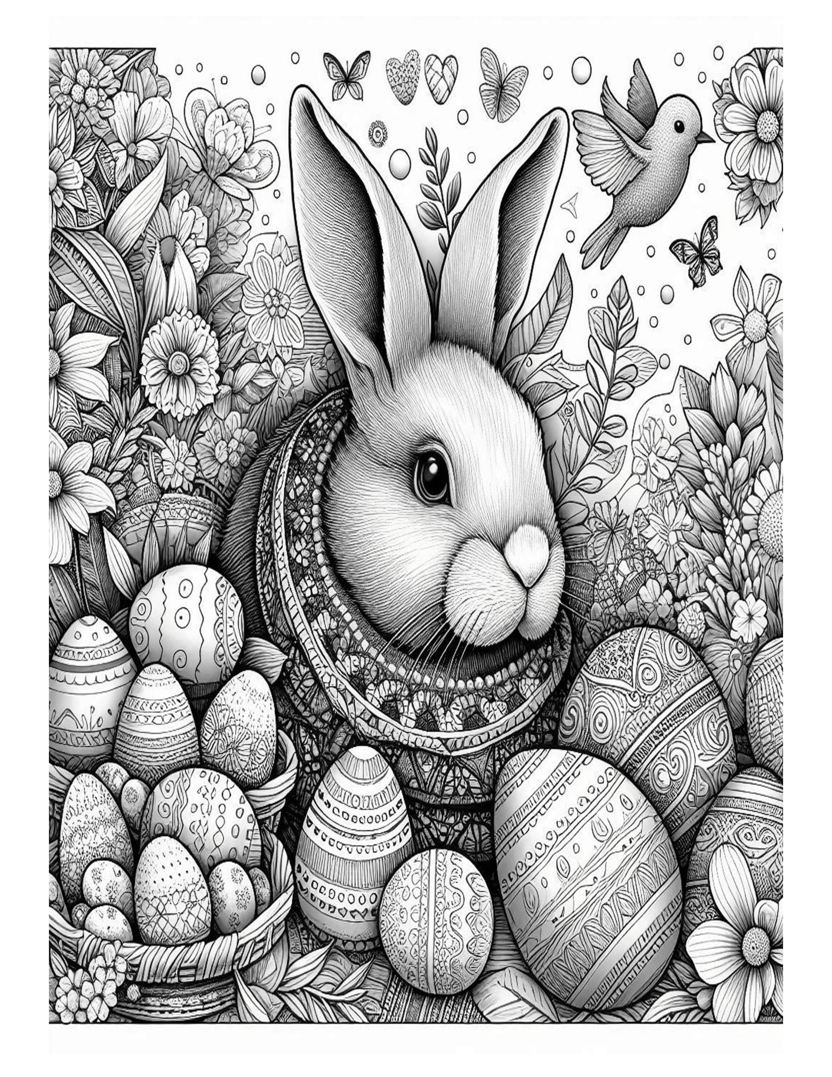 Grayscale Beautiful Easter Designs Coloring Pages 
