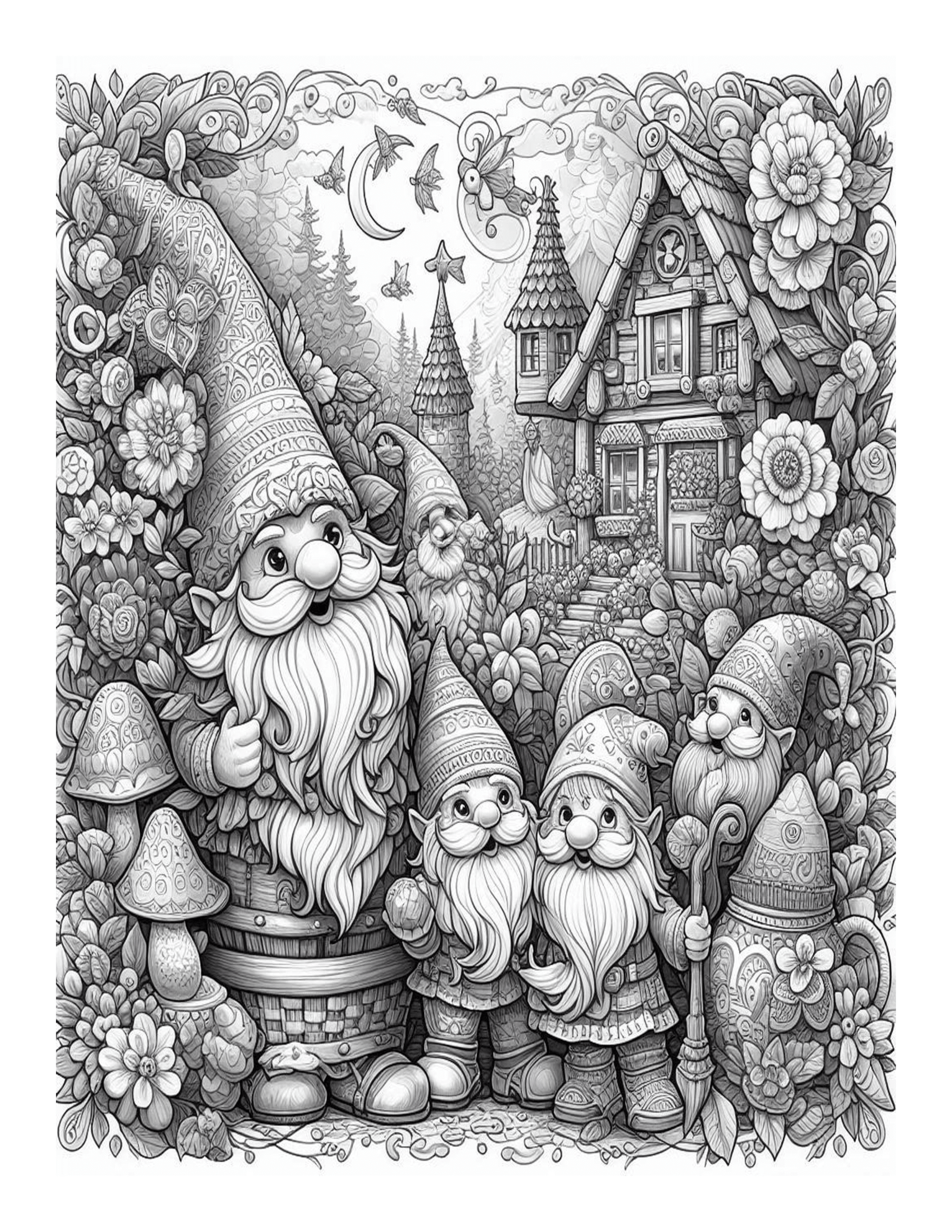 Grayscale Whimsical World of Gnomes 