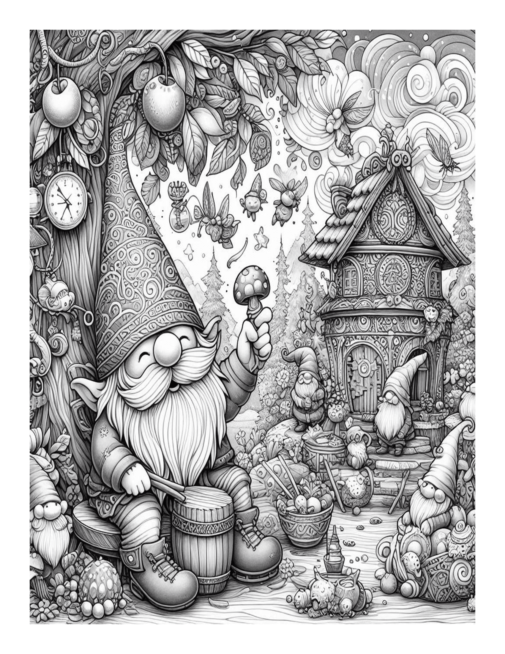 Grayscale Whimsical World of Gnomes 