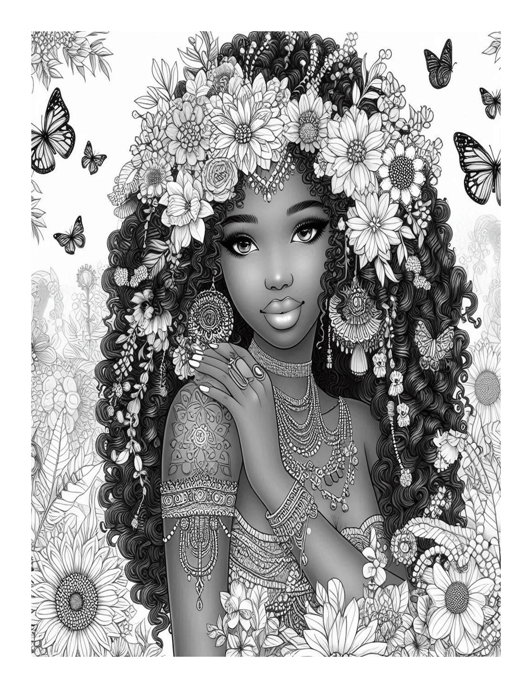 Grayscale Beautiful Black Girls Coloring Pages 