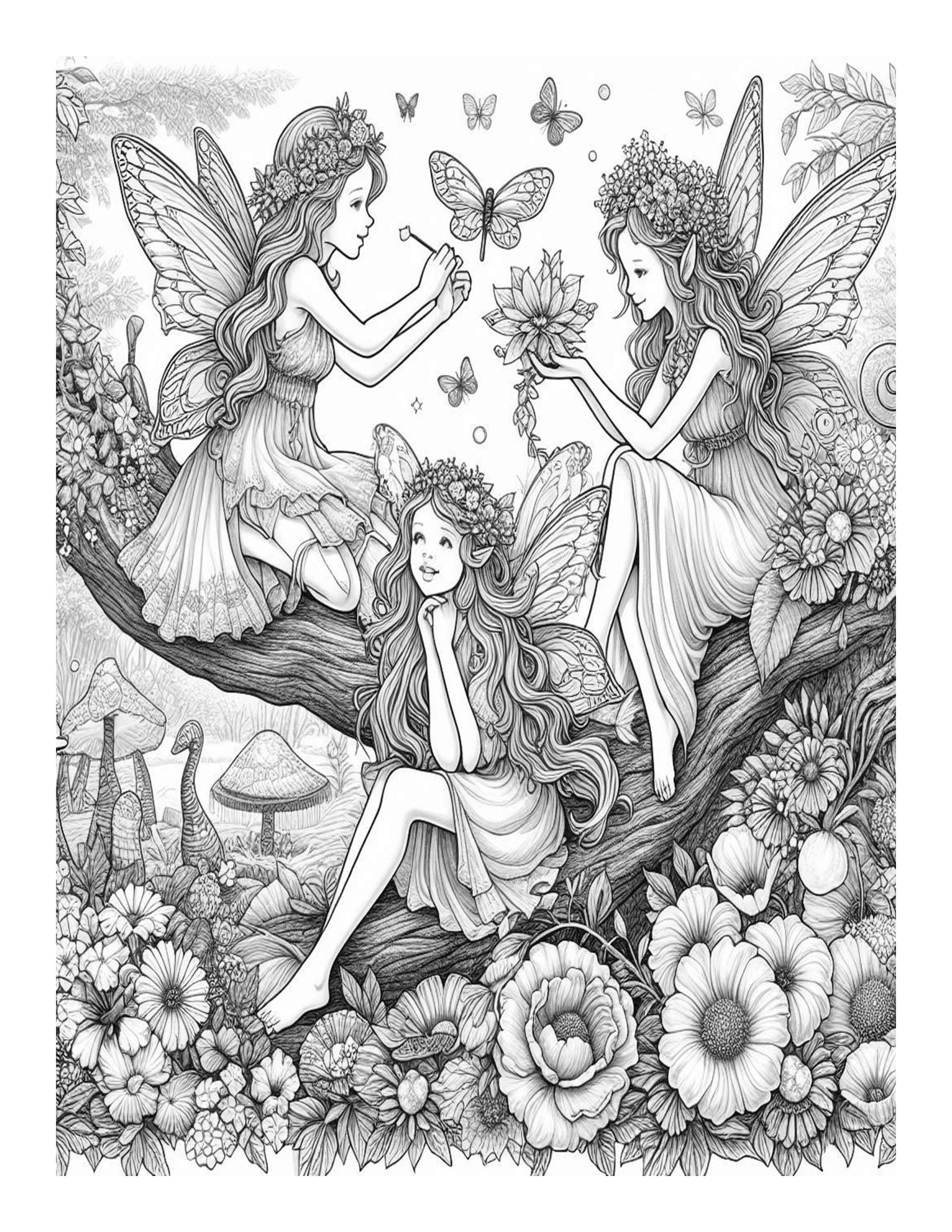 Grayscale Secret Garden Fairies Features 25 Printable Coloring Pages 