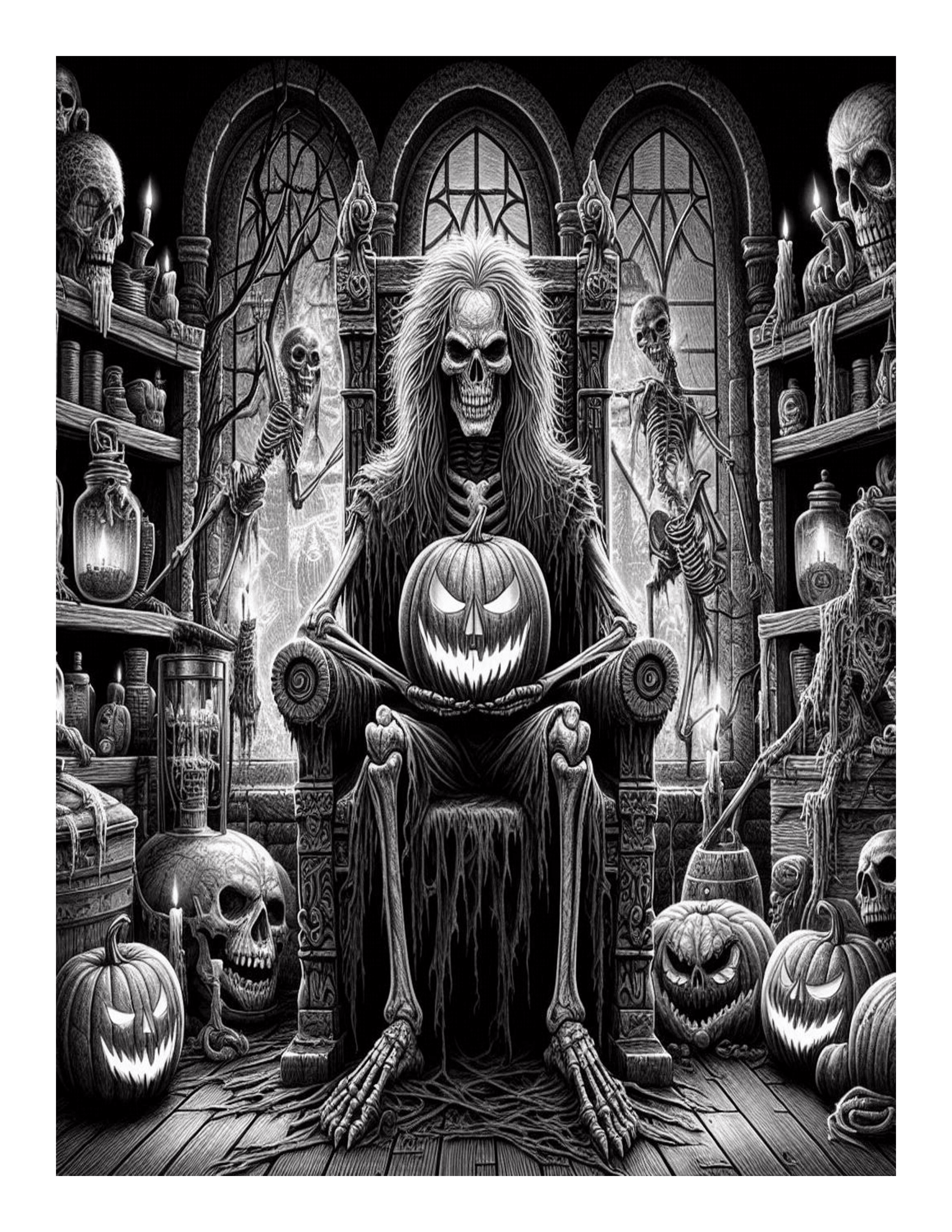 Grayscale Chilling Horror Features 25 Printable Coloring Pages for Adults 