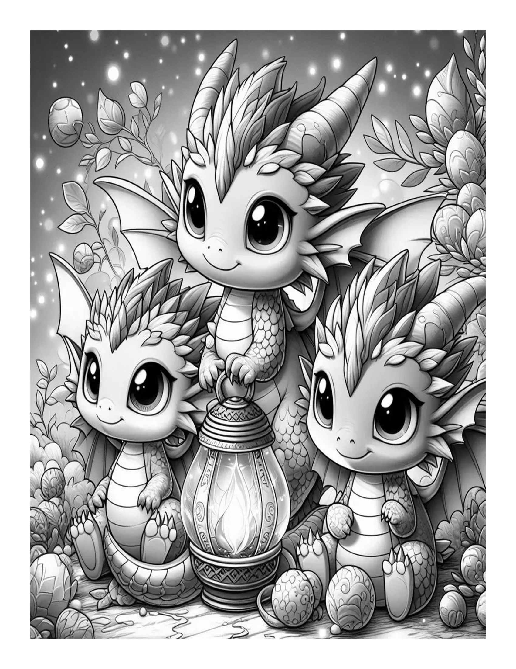 Grayscale Baby Dragons Coloring Pages 