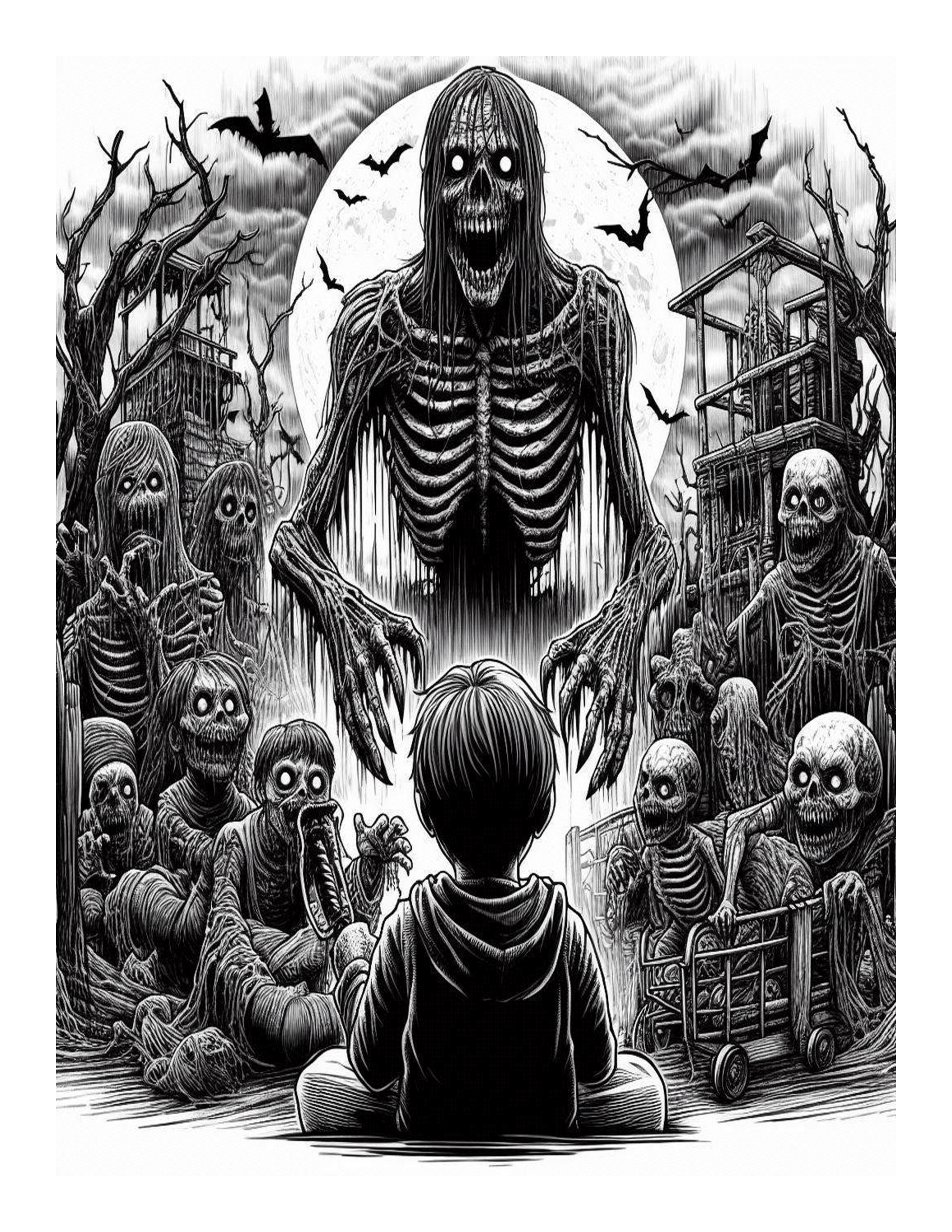 Grayscale Chilling Horror Coloring Pages 