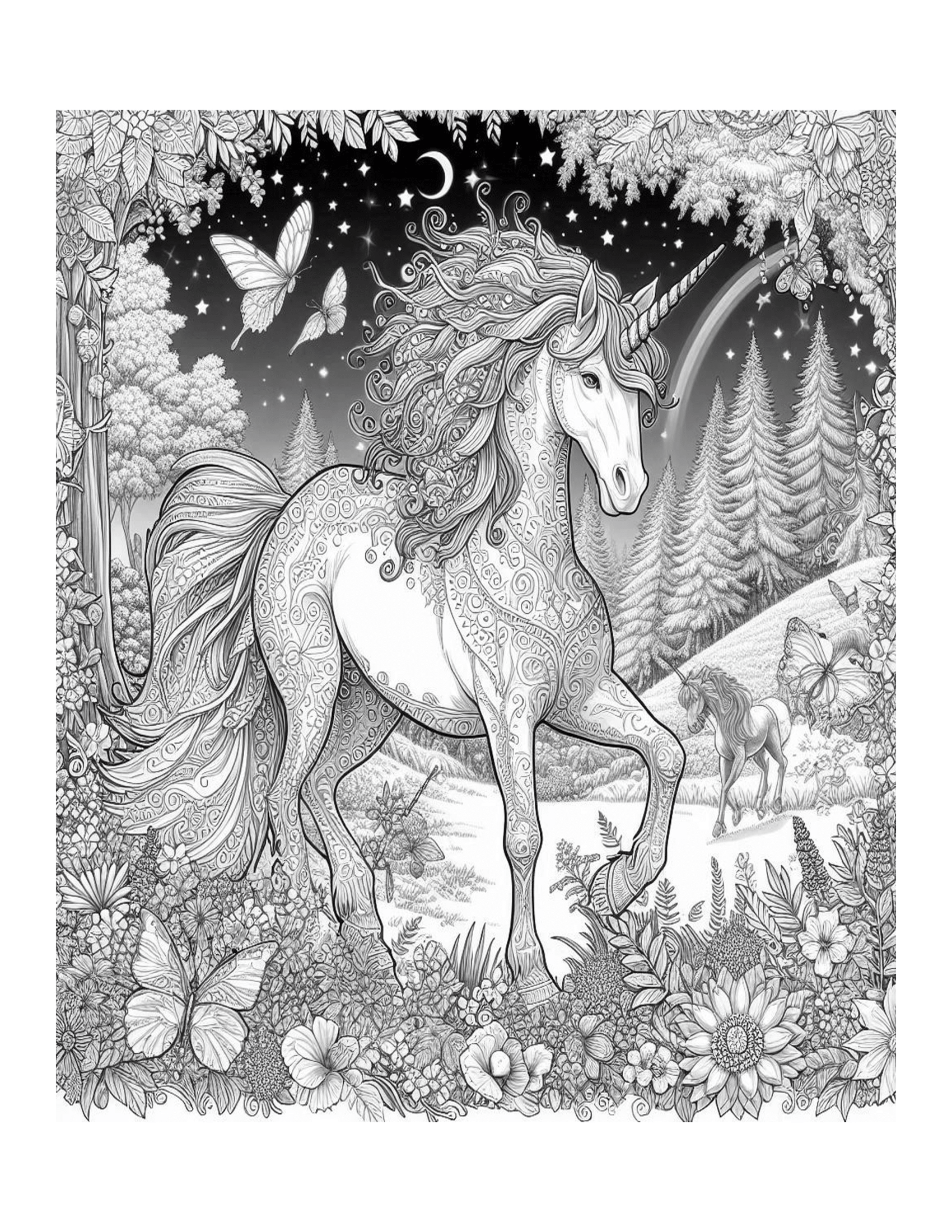 Grayscale Color Me Calm Elegant Unicorn Coloring Pages 