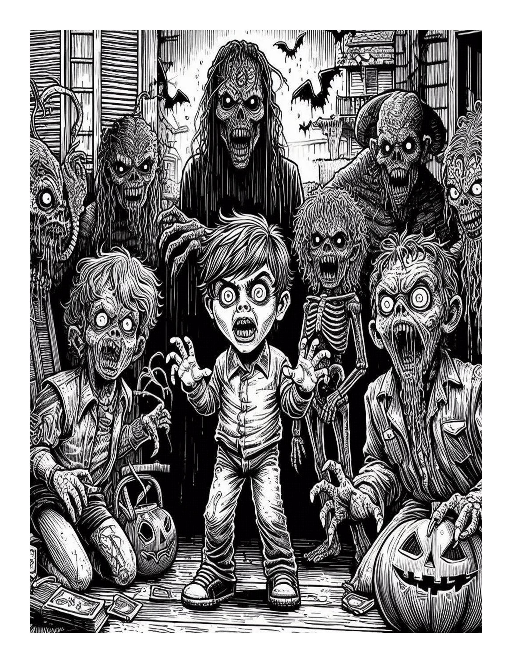 Grayscale Horror Children of the Damn Coloring Pages 