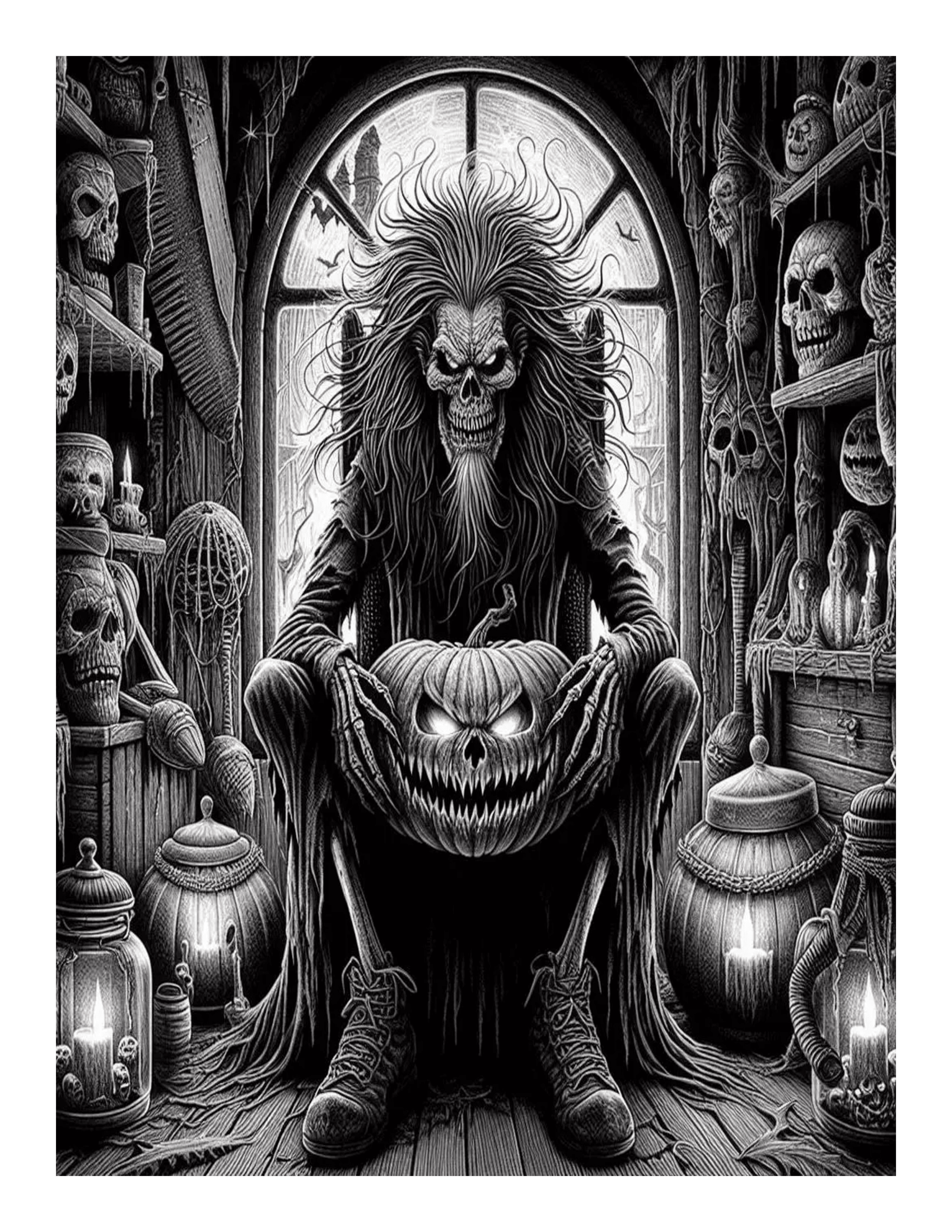 Grayscale Chilling Horror Features 25 Printable Coloring Pages for Adults 