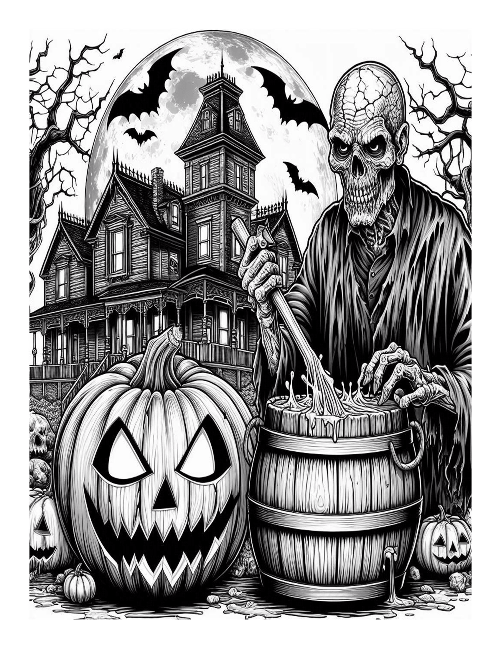 Grayscale Chilling Horror Features 25 Printable Coloring Pages for Adults 